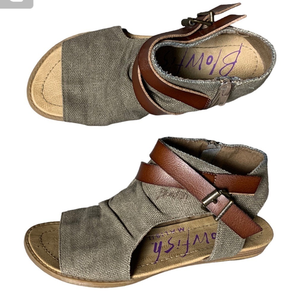 Blowfish Malibu Balla Core Wedge Sandals Desert Sand Canvas 7.5